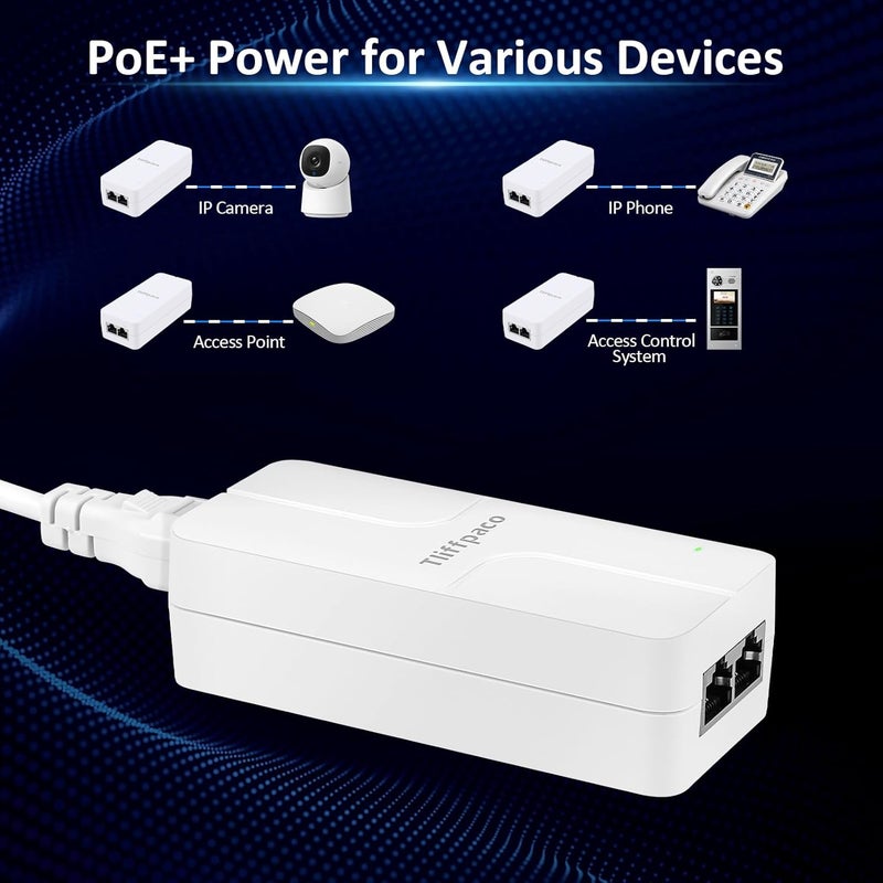 Tliffpaco PoE+ Injector 2.5Gb, Converts Non-PoE to PoE, 100/1000/2500Mbps and 802.3at/af Compliant, Plug & Play, Up to 100m(328 ft), 52V 30W PoE Adapter for IP Camera/IP Phone/Access Control System - Image 5